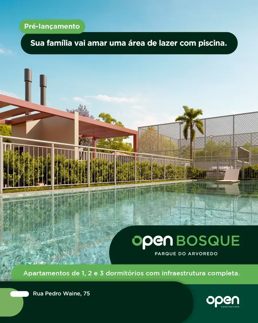 Piscina e área de lazer do Open Bosque Parque do Arvoredo